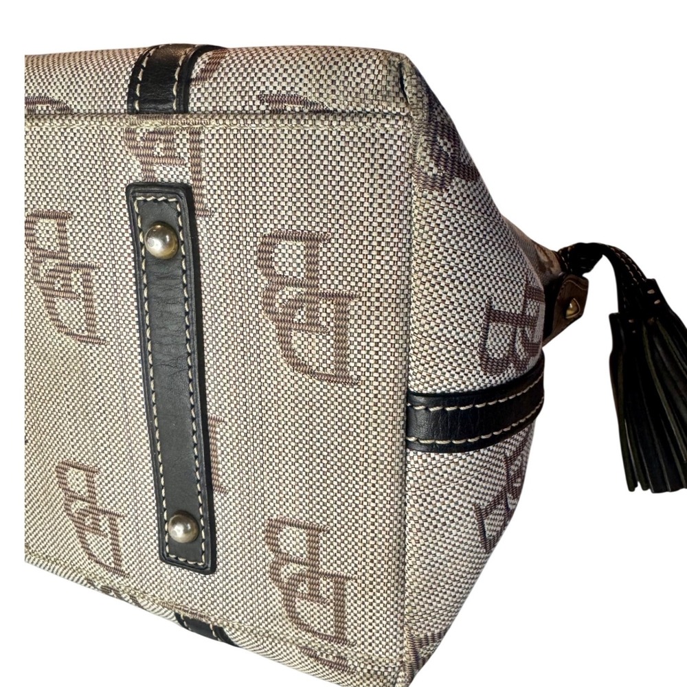 Vintage Dooney & Bourke DB Monogram Satchel Y2K Tassels Canvas Leather Bag - Picture 6 of 13
